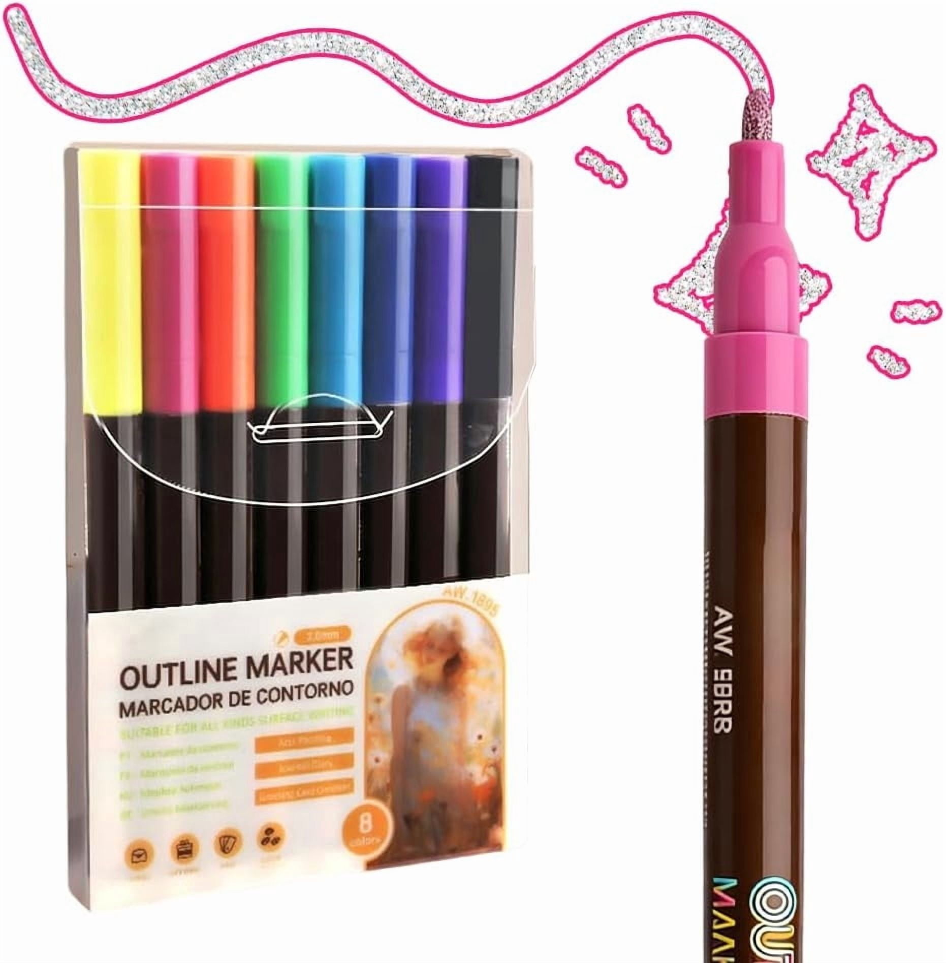 Yannianjz 3Pcs Double-Line Metallic Glitter Pens, Dual-Tip High-Pigment Art Markers, Flash Gel Pens for Black Paper, Diaries, Journaling, Scrapbooking