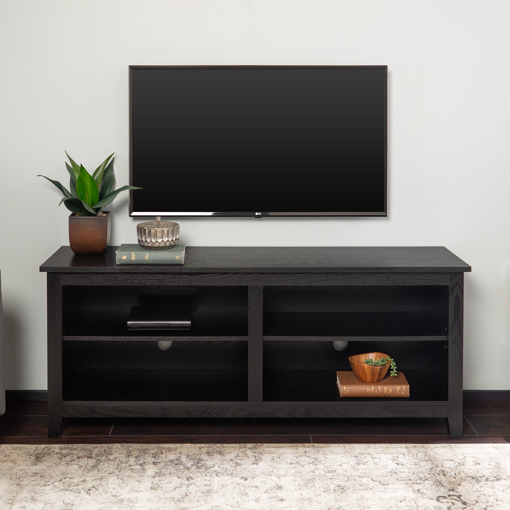 Walker Edison Wood TV Media Storage Stand for TVs up to 64" Black