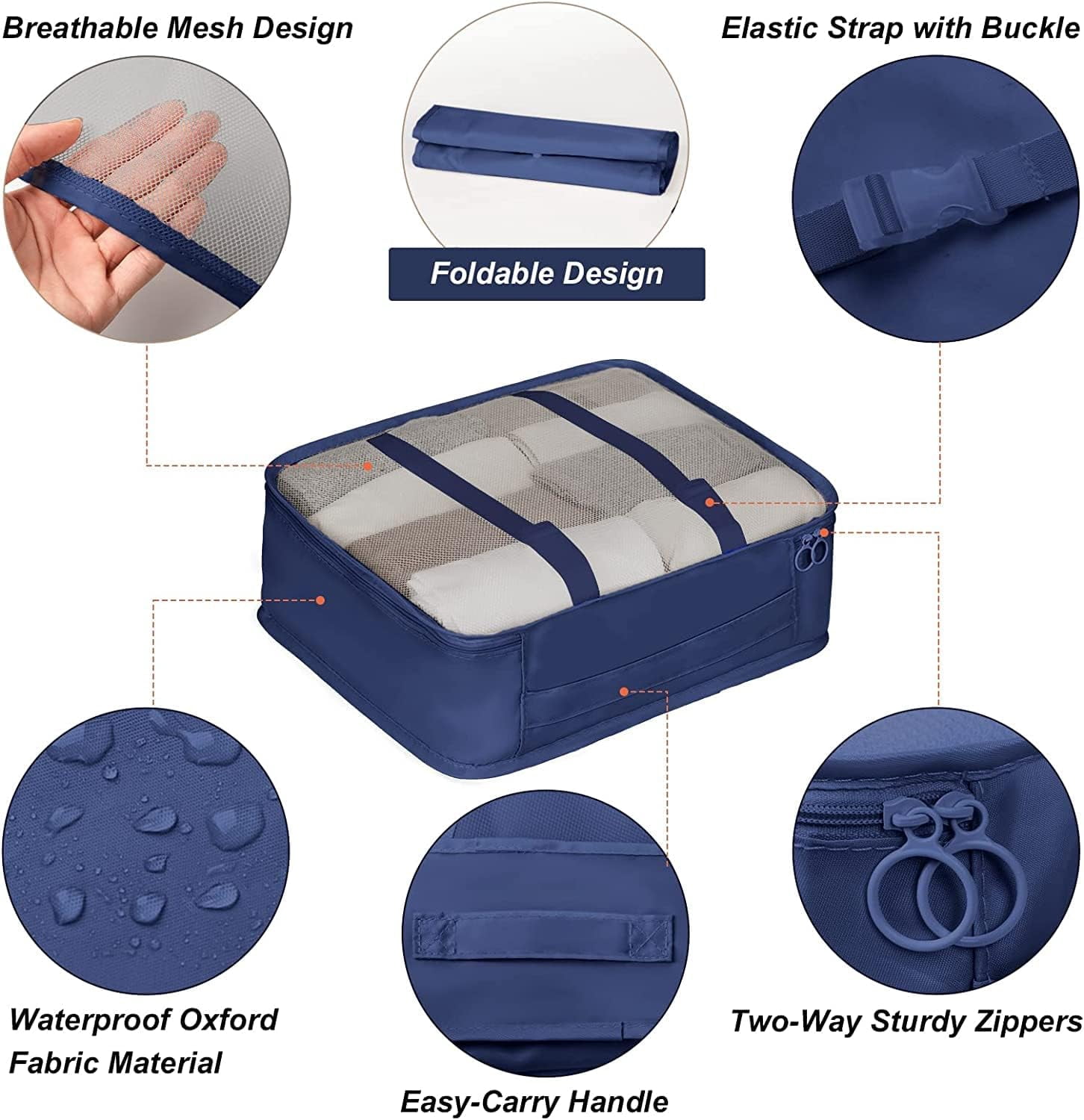 Lazer Polyester Packing Organizer Set [3 Packing Cubes, 3 Pouches], Blue, 7 Count