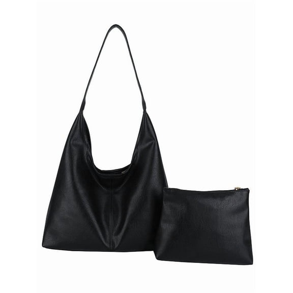 Ladies Slouchy Hobo Handbag Vegan Leather Tote Shoulder Bag with Pouch