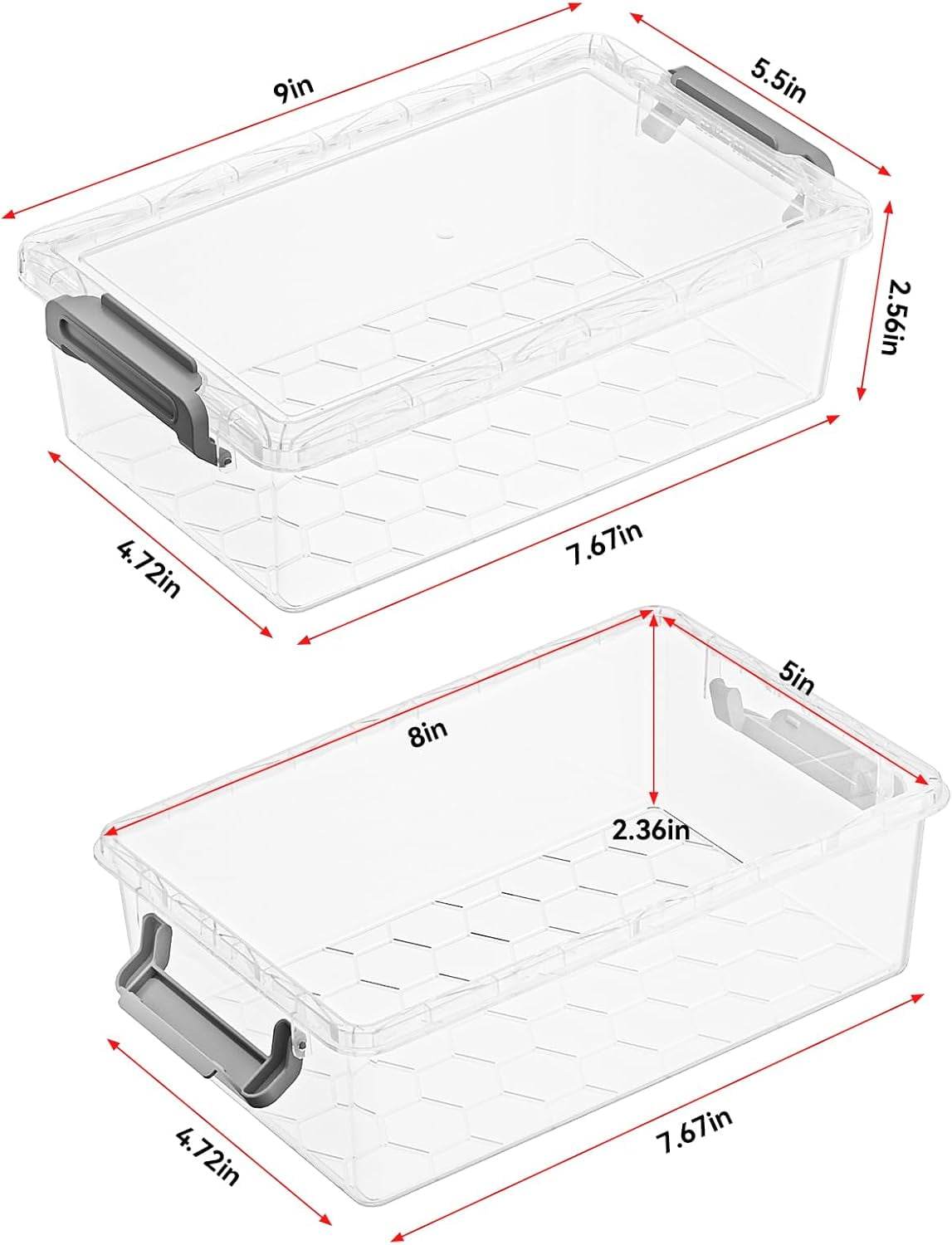 4 Pack Extra Large Pencil Box, Plastic Pencil Case Organizer, Clear Crayon Box Marker Organizer, Stackable Craft Organizers and Storage for Pen, Craft, Art Supply(Grey)