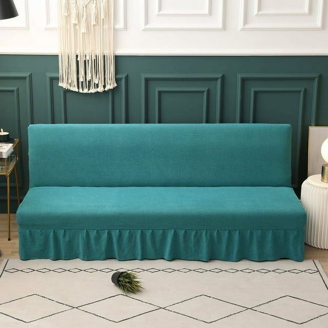 Jinsinto Housse de Futon Sans Accoudoirs avec Jupe, Housse Extensible à Volants pour Futon, Canapé-Lit, Lavable à la Machine, Résistante aux Taches, Sarcelle 70,5 Pouces-78,5 Pouces