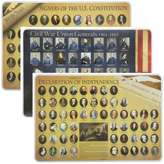 Painless Learning Educational Placemats Sets Declaration of Independence Civil War Generals and Signers of The Constitution Placemat Non Slip Washable
