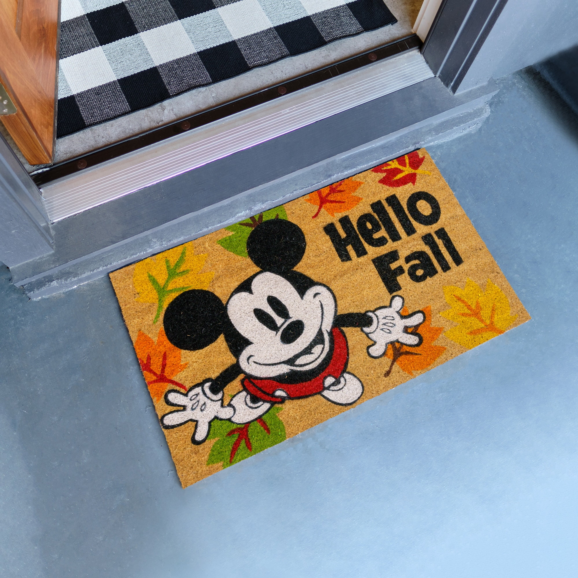 Disney Mickey Mouse Natural Coir Hello Fall Door Mats Set, 18x30 Inches, 2 Pack