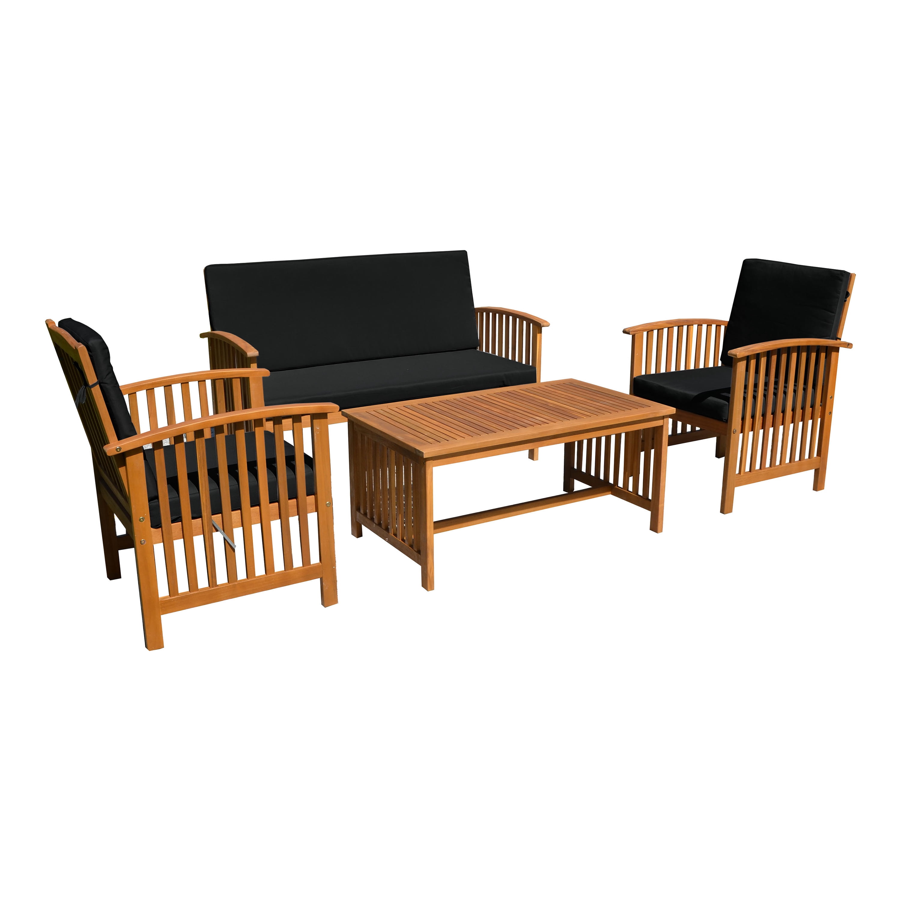 Furniture of America Mill Wood 4-Piece Patio Set with Cushions, Black and Natural
