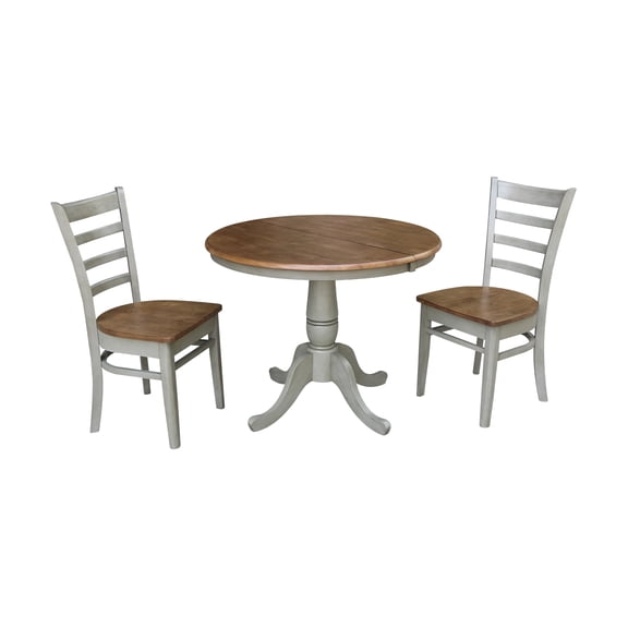 36" Round Dining Table with 12" Leaf and 4 Emily Chairs – Washed Gray Taupe - 5 Piece Set