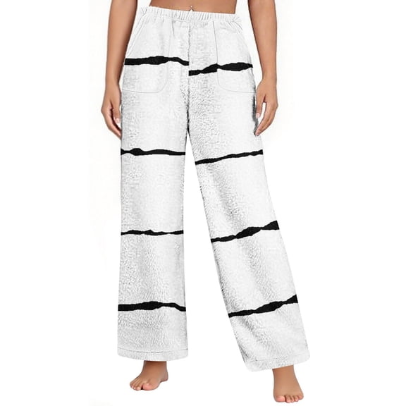 Elvqul Womens Pajamas Pants,Womens Pajamas,Flannel Pants Only Holiday Soft Comfortable Winter,White,Size 2XL