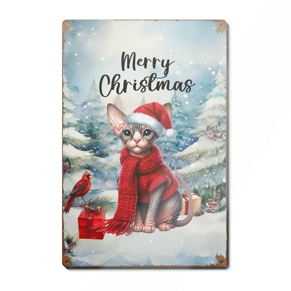 Merry Christmas Sphynx Enjoys Catmas Winter Xmas Holiday Vertical Metal Aluminum Sign Cat Lover Kitten Owner Gifts Idea Wall Art Home Decor - 02022