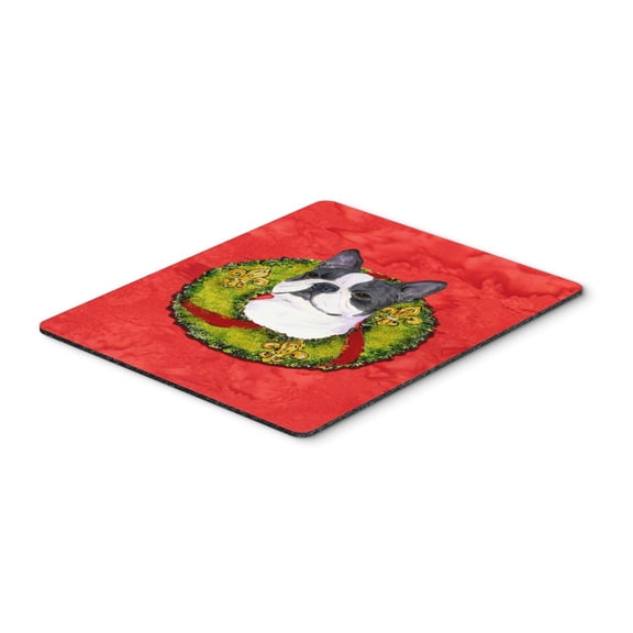 "Boston Terrier Cristmas Wreath Mouse Pad Hot Pad or Trivet"