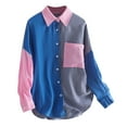 thumbnail image 4 of FRSASU Summer Tops Clearance Women'S Tops Single Breasted Long Sleeve Shirt Tops Loose Lapel Shirt Blouse Blue 4(S), 4 of 5