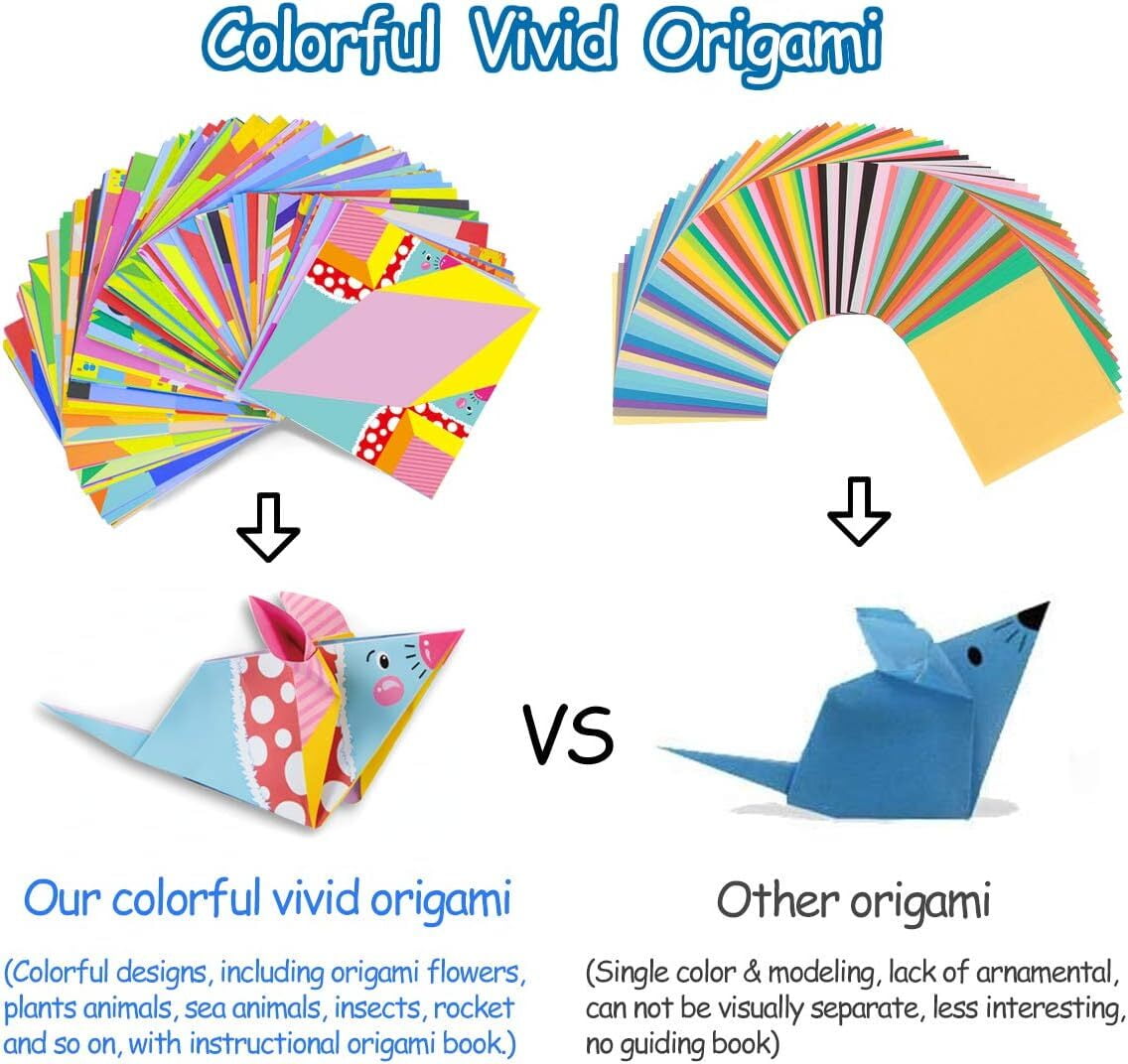 Origami Kit 144 Sheets, Origami Paper Kit for Kids 72 Patterns with Craft Guiding Book, Vivid Colorful Folding Papers ,Easy DIY Art and Craft Projects, Kids Children's Day Gift