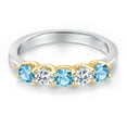 thumbnail image 3 of Gem Stone King 10K Two Tone Gold Swiss Blue Topaz and White Topaz Wedding-Bands Ring for Women | 1.03 Cttw | Round 3.5MM | Gemstone November Birthstone | Size 5, 3 of 6