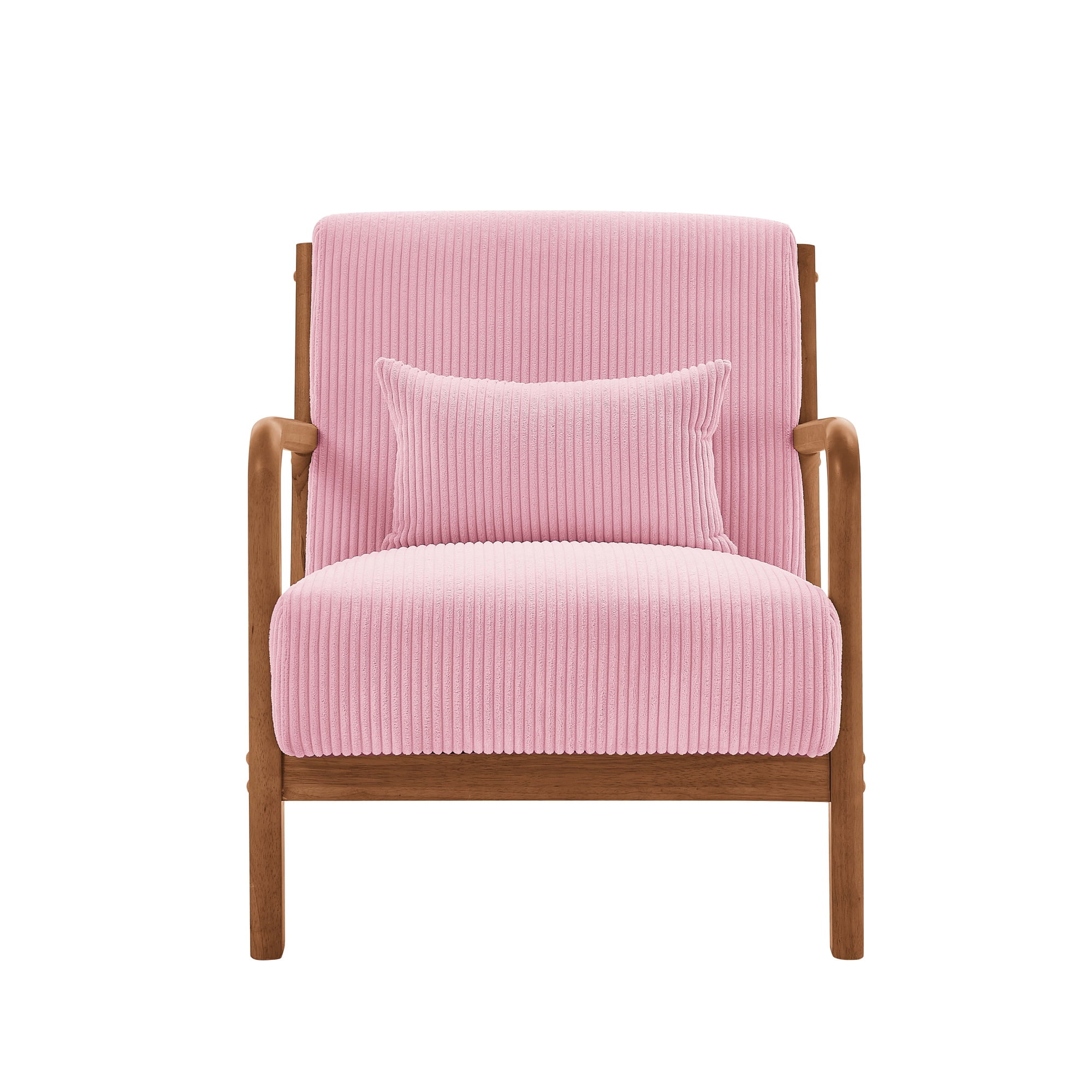 Aukfa Corduroy Mid Century Modern Accent Chair w/ Wood Frame&Pillow for Living Room, Pink
