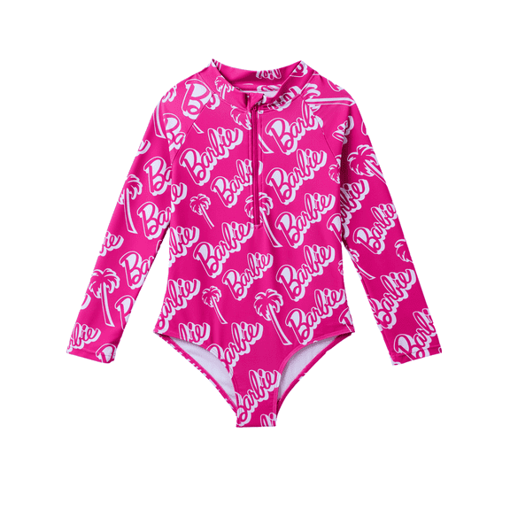 Barbie Girls Swimsuit Long Sleeve Rash Guard One Piece Half Zip Quick Dry Bathing Suit Sizes 6-7Y