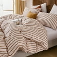 thumbnail image 6 of Brown Striped Duvet Cover Set Queen Size, 100% Natural Cotton Linen Like Duvet Cover Set with Zipper Closure & 8 Corner Ties, Brown Khaki Soft Reversible Bedding for All Seasons, 6 of 12