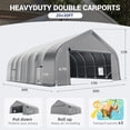 thumbnail image 3 of Mellcom 20x30 ft Carport, Heavy Duty Carports and Shelters with Galvanized Steel Frame and Waterproof 3-Layer PE Cover, Fits 2 Cars, Boat, Farm Equipment, Silver Gray, 3 of 8