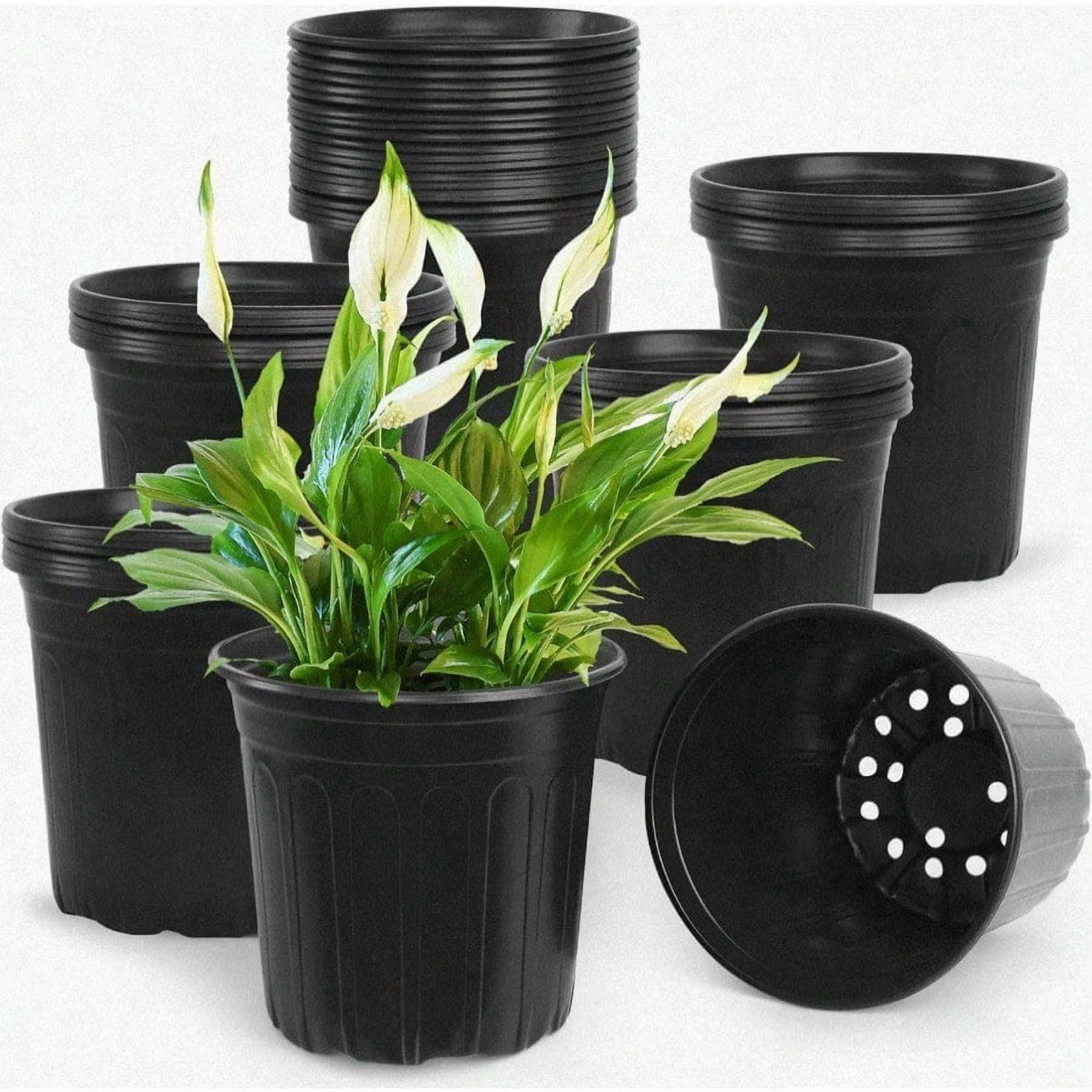 50 Pcs 2 Gallon Nursery PotsThickened Soft Plastic Plant Pots With Holes Garden Flower Seedling Pot Container For Seedling Cuttings Transplanting Black