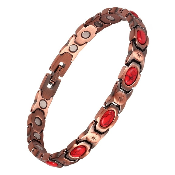 STONE ROCK - Red Turquoise Copper Bracelets for Women or Men - 99.99% Solid Pure Copper Magnetic Bracelets Adjustable