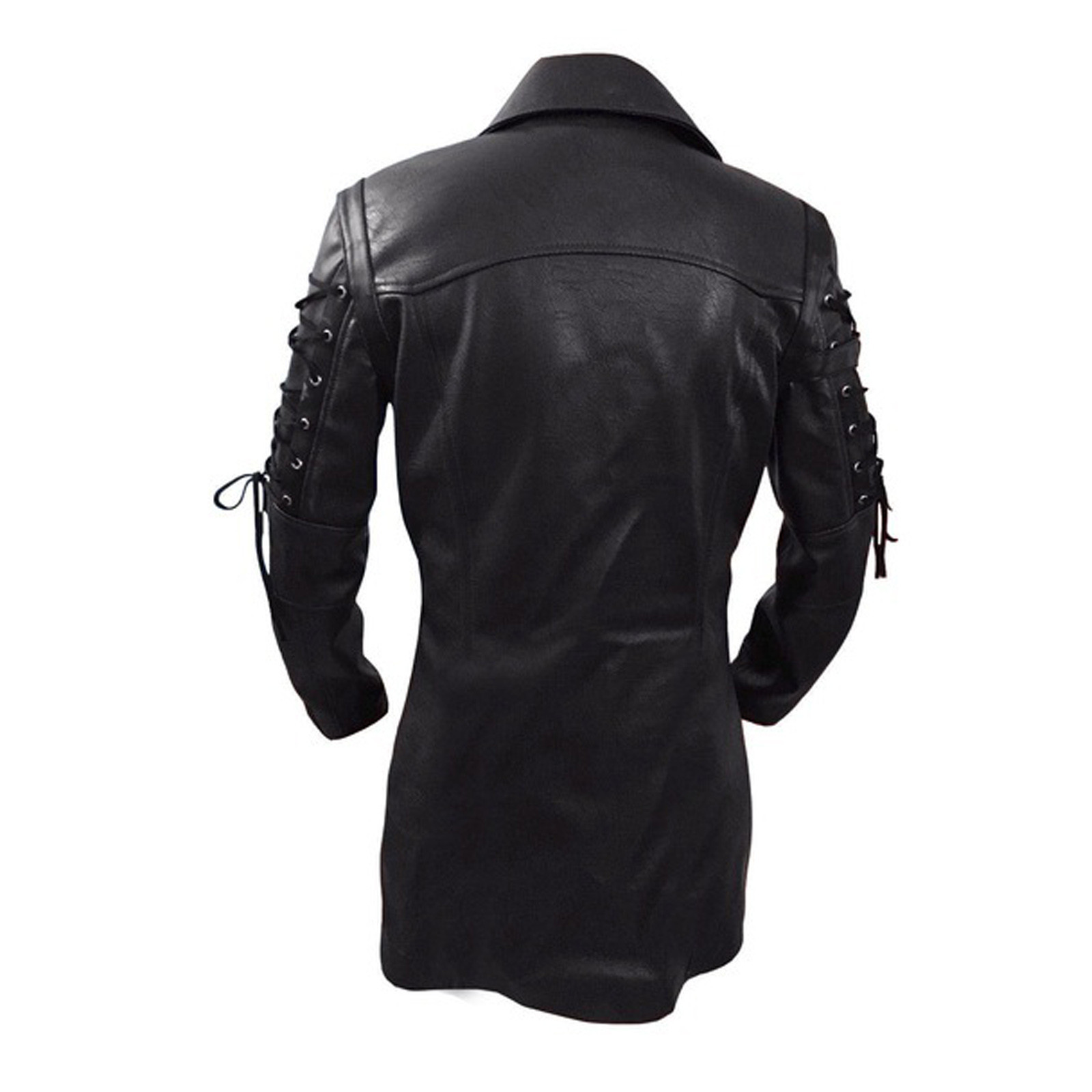 RongHuan Big and Tall Steampunk Jacket Mens Medieval Gothic Frock Coat Patchwork Faux Leather Jackets Lapel Long Sleeve Overcoat