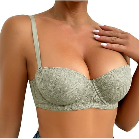 Clearance Under $5 Miqool Women s Sexy Lace Bralettes Demi Half Cup Push Up Bras Low Cut Wireless Bra Plunge T Shirt Everyday Bra with Support