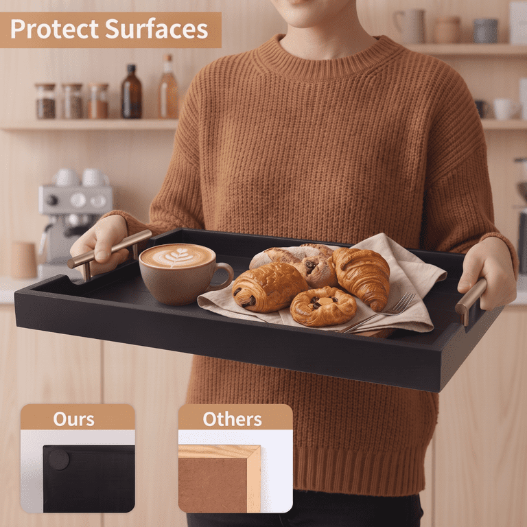 Sxnows Large Wood Serving Tray with Metal Handles photo 4
