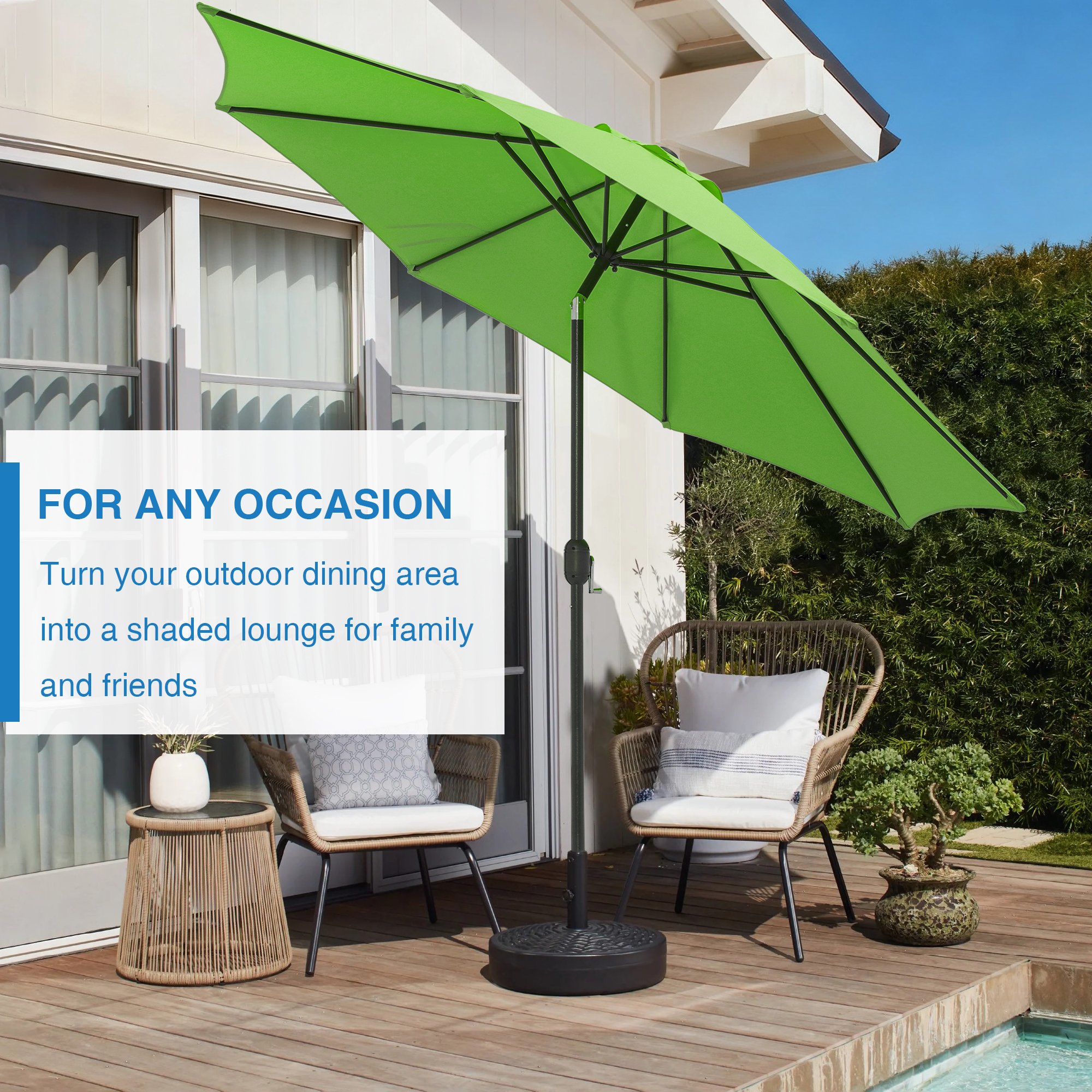 Kool 10FT Outdoor Patio Umbrella with Push Button Tilt and Crank Handle, Market Umbrella with 8 Sturdy Umbrella Ribs, Lime Green