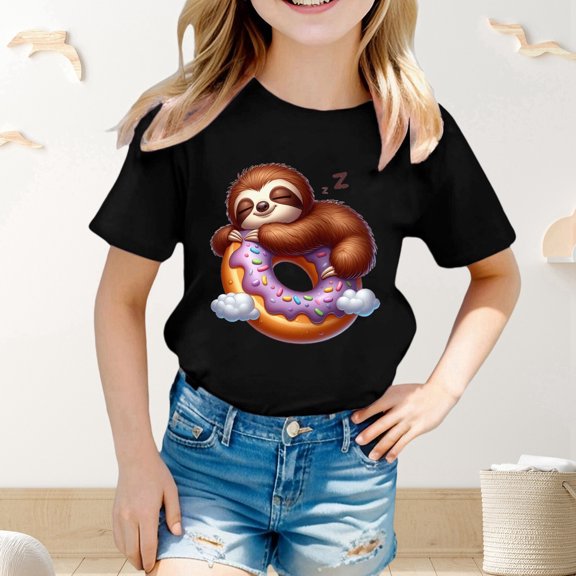 Wuxian Boys Kid Girls Cute Mardi Gras Shirts Cartoon Graphic Short Sleeve Crewneck Sports Casual Comfortable T-Shirt For Toddler Breathable Comfortable Tee Top Dailywear Basic Tees,Black,3-4 Years