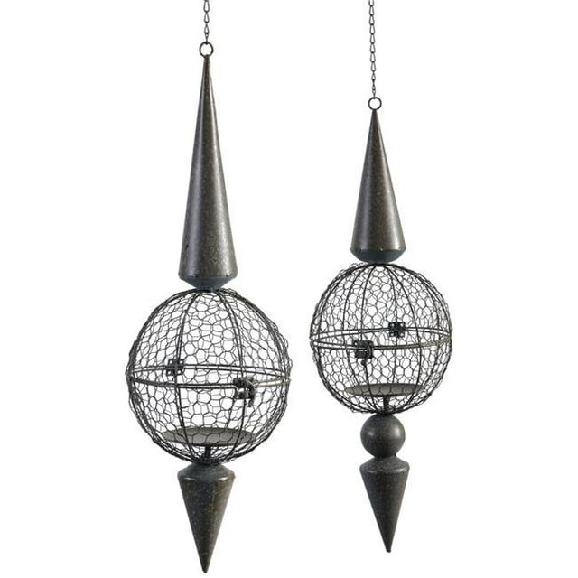 Benzara BM177153 Porte-bougies en Métal - Gris&44; Lot de 2