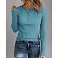 thumbnail image 2 of FUNING Womens Long Sleeves Ribbed Knit Tunic Shirts Scoop Neck Button Down Tops Casual Henley Tee Shirt Slim Fit Blouses, 2 of 6