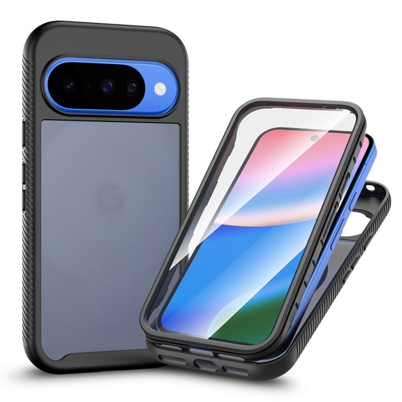 for Google Pixel 10a Case with Built-In Screen Protector Front Frame, Translucent PC Material Shockproof Lightweight Anti-Scratch 360° Full Protection Case for Google Pixel 10a, Black