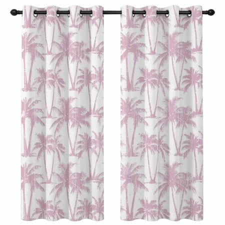 Summer Beach Palm Blackout Curtains 84 Inches Long Tropical Country Coastal Seaside Pink Tree Silhouettes Thermal Insulated Room Darkening Drapes with Grommets for Living Room 42 W x 84 L 2 Panels