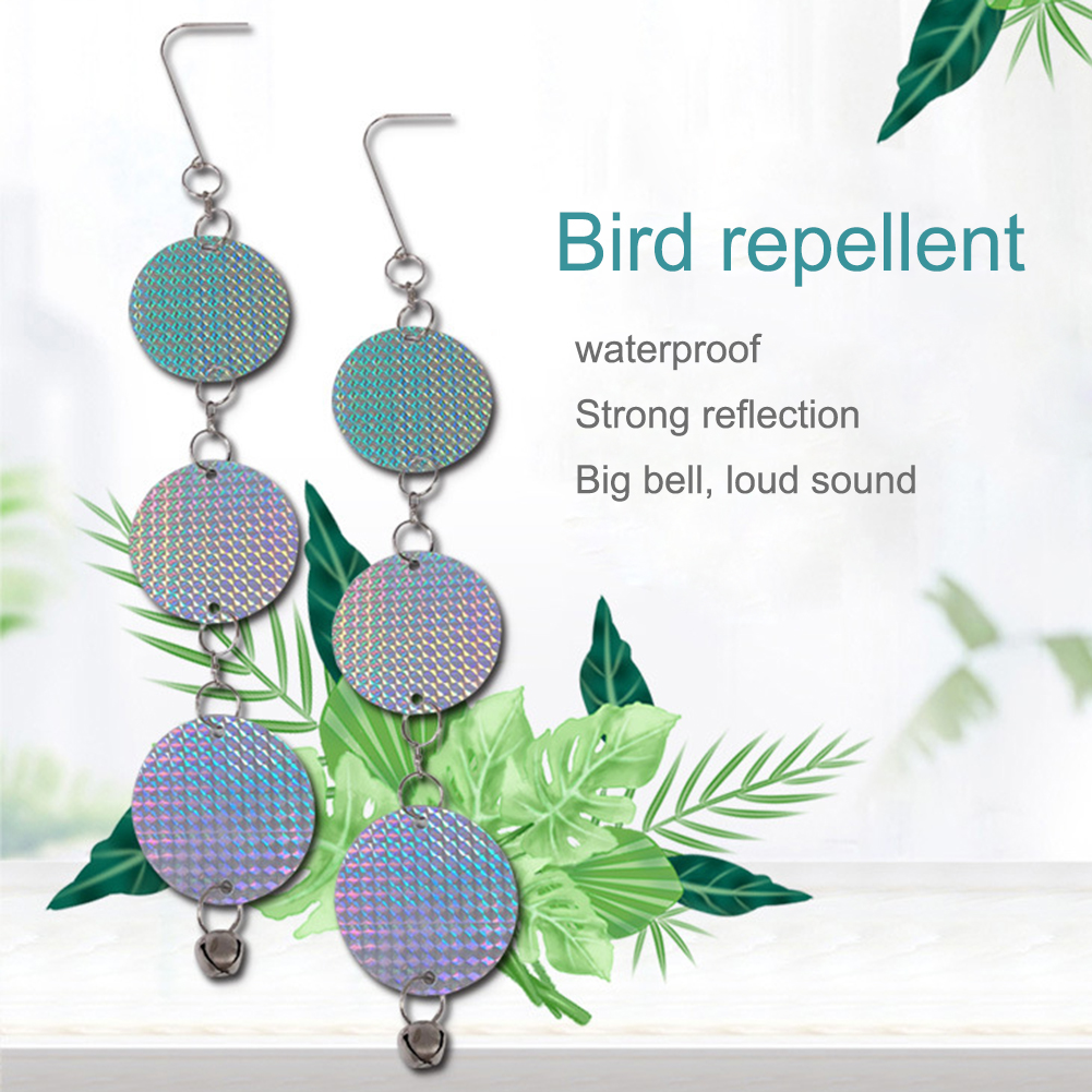 2/4pcs Bird Deterrent with Bell, 17inch Holographic Reflective Scare