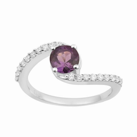 5mm Round Shape Amethyst Gemstone 925 Sterling Silver Solitaire Bypass Women Wedding Ring