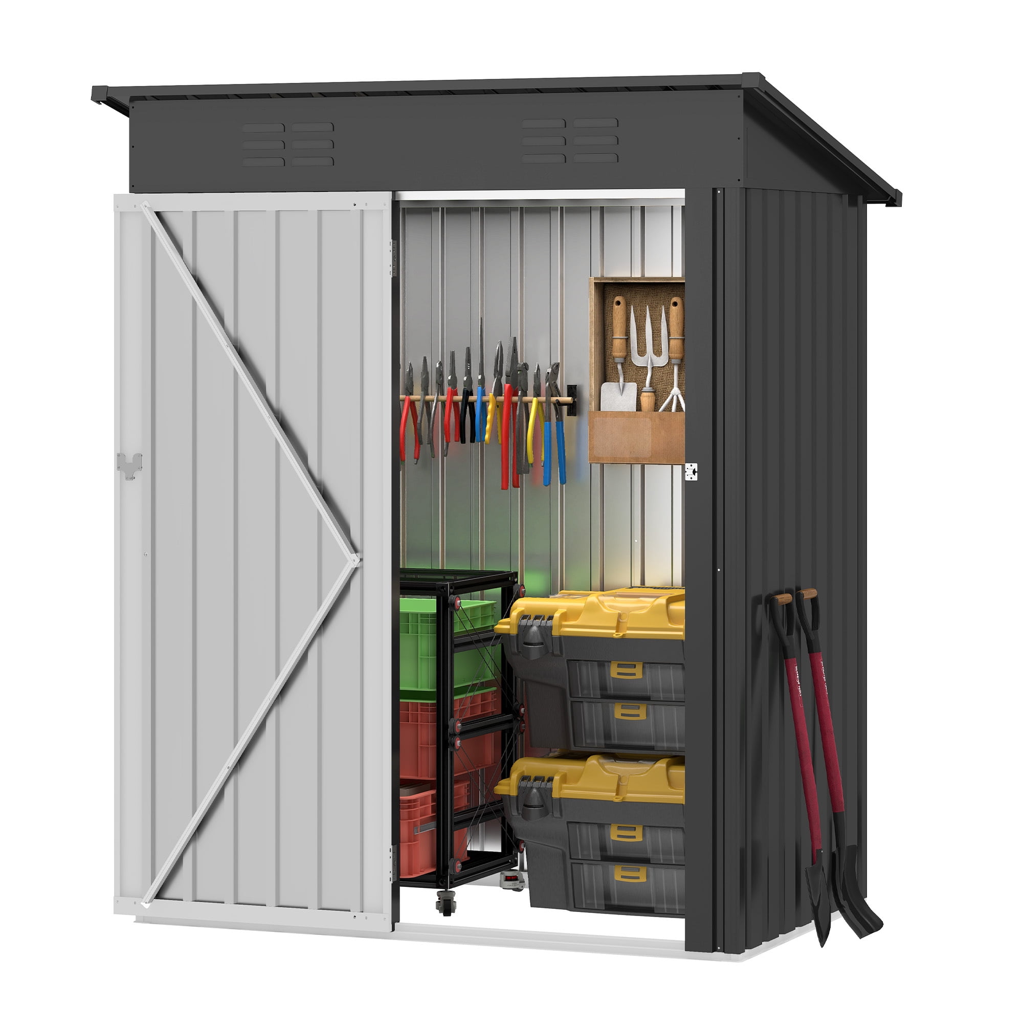 Uforic 5x3 FT Outdoor Storage Shed, Sturdy Metal Tool Sheds with Secure Door & Air Vent for Garden, Patio, Lawn, Store Bike, Trash Can, Lawnmower, Dark Gray