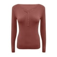 thumbnail image 5 of JGGSPWM Womens Button Up Henley Ribbed Knit Tops Solid Tunic Pullover Slim Fit Tshirt Long Sleeve Blouse V Neck Tee Shirts Khaki, 5 of 5