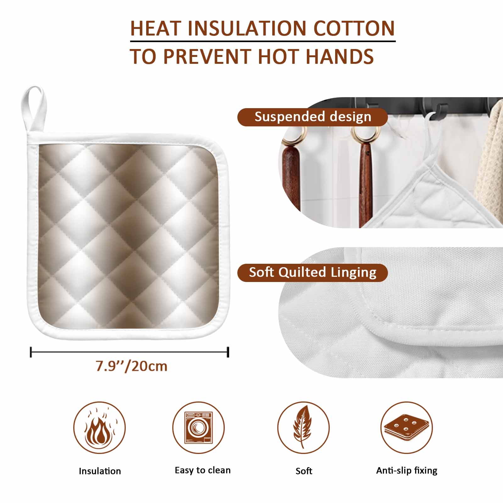 Brown White Ombre Pot Holders for Kitchen Heatproof Potholder, 2 Pack Vintage Minimalist Country Gradient Hot Pads Multipurpose Oven Pads Cloth Potholders Trivet for Cooking and Baking