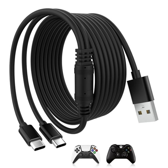 10FT PS5 Controller Charging Cable, Dual USB Type C Charger Cord Compatible with Playstation 5,Series S/X, Switch/Pro/Lite Controller