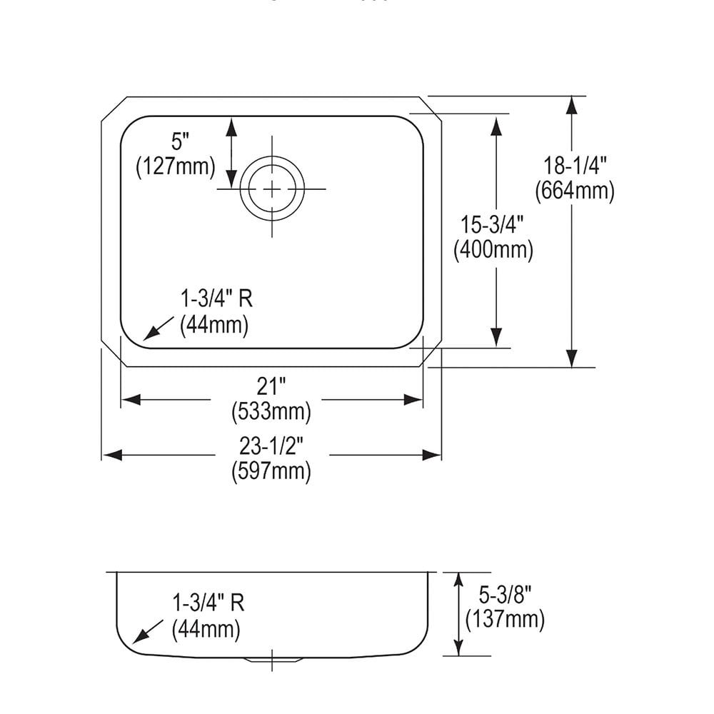 Elkay Lustertone Classic Stainless Steel, 23-1/2" x 18-1/4" x 5-3/8", Single Bowl Undermount ADA Sink