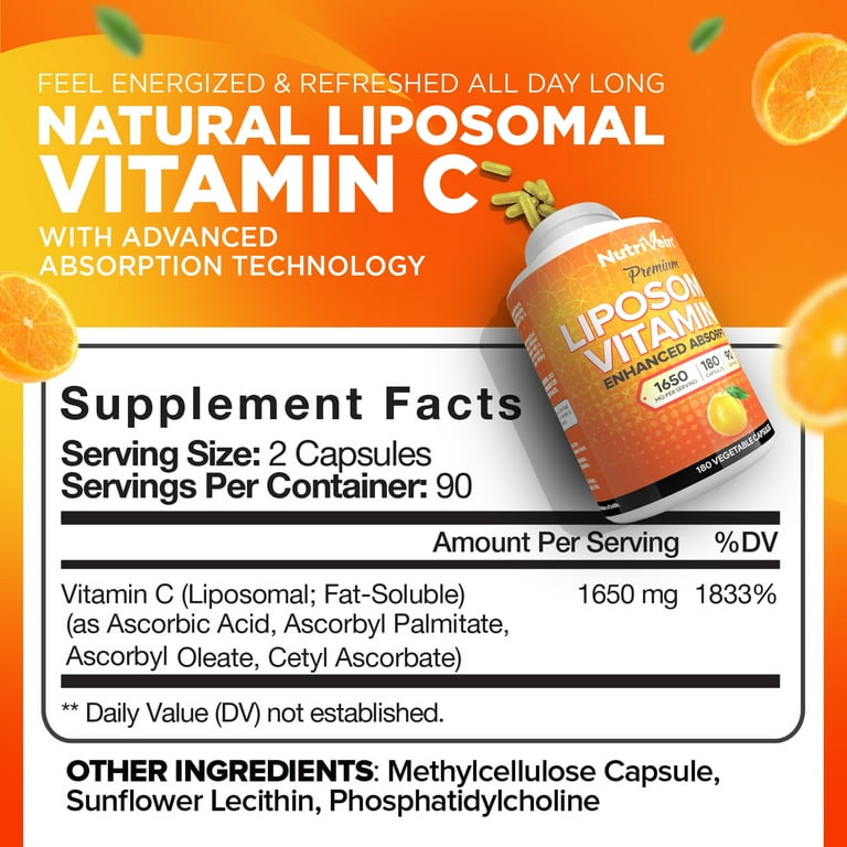 Nutrivein Liposomal Vitamin C 1650mg 180 Capsules Promotes Immune