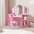 thumbnail image 1 of Rosa 2-in-1 de madera para niños pequeños vanity set con mirror, stool, tri-folding mirror y cajón - removable top para little girls' princess pretend play beauty makeup, 1 of 6