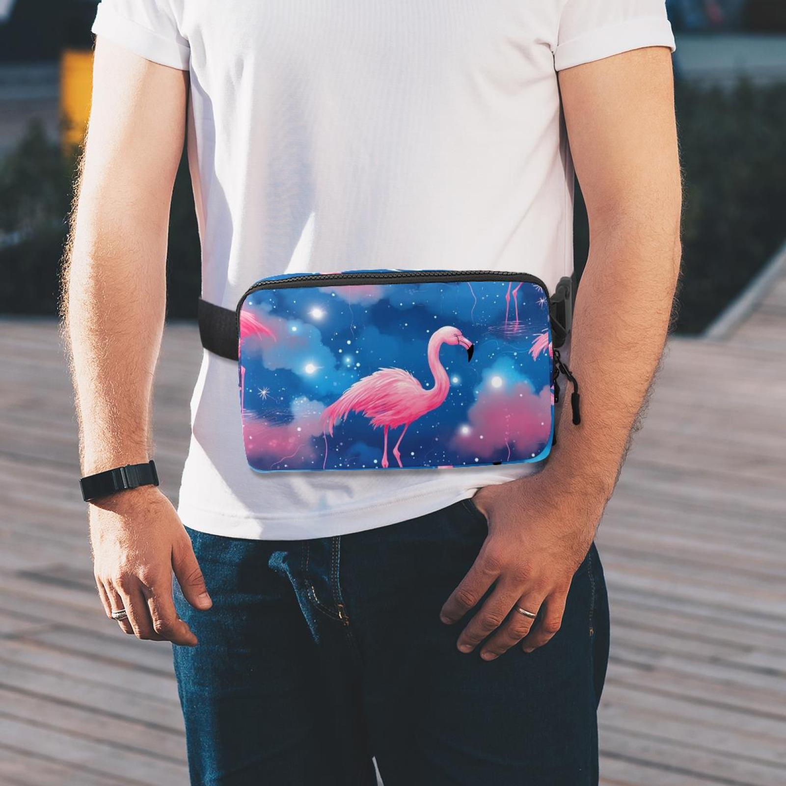 Starry Flamingos Lightweight Adjustable Belt Bag with Extension Strap - Unisex Running Waist Bag