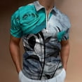 thumbnail image 2 of Romantic Rose Turquoise And Grey Men Zipper T-shirt Summer Casual Short Sleeve T-shirt Top, 2 of 7