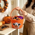 thumbnail image 5 of BSJJY Orange Halloween Candy Basket 7.9x5.5 Inch, Reversible Fabric Treat Bucket with Handle, Cute Print Prank or Treat Bag, 5 of 6