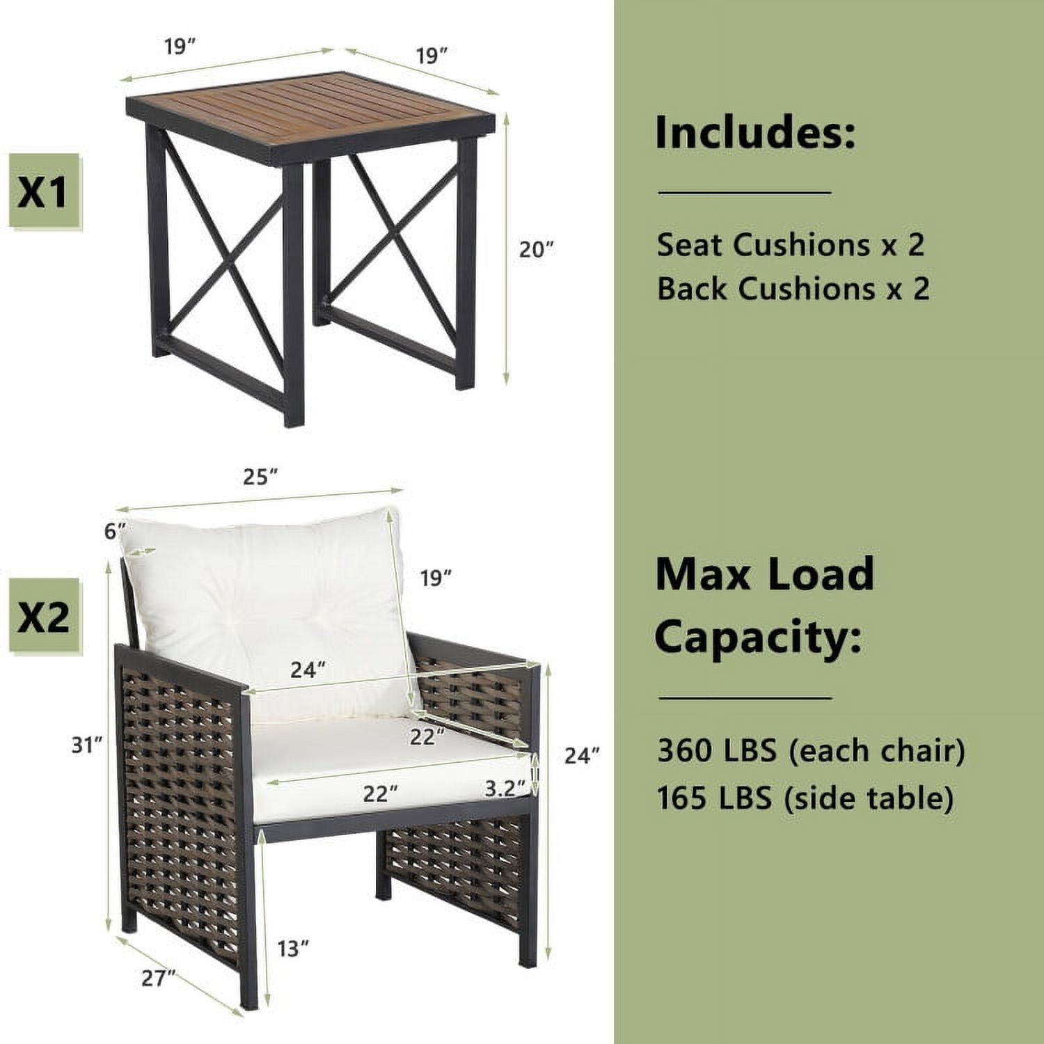 Aimee Lii 3 Piece Patio Rattan Furniture Set with Acacia Wood Tabletop, Backyard Furniture, White Aimee Lii 3 Piece Patio Rattan Furniture Set with Acacia Wood Tabletop, Backyard Furniture, White