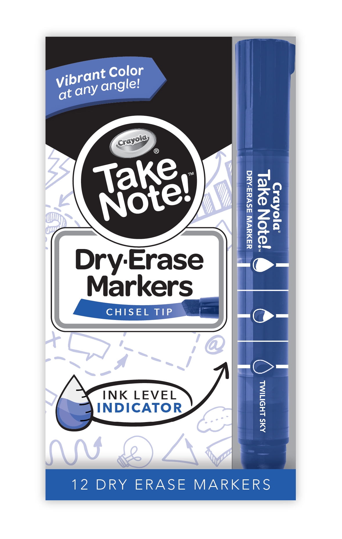 Crayola Take Note Dry Erase Markers, Blue, Intermediate Child,12 Count