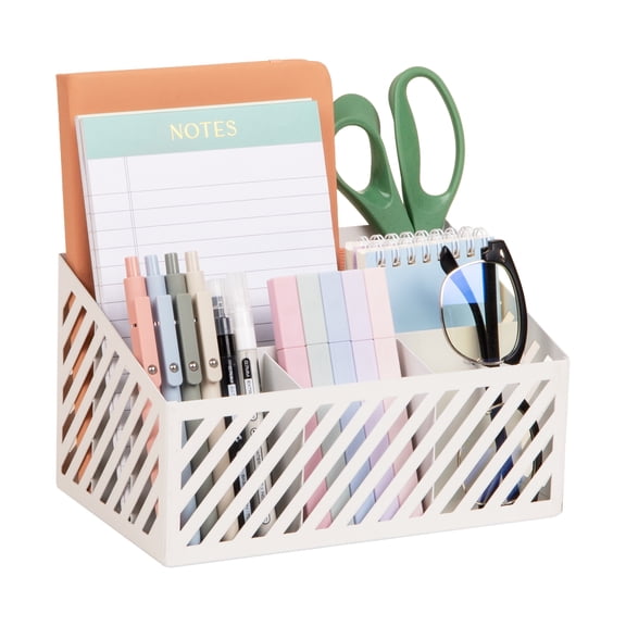 Mind Reader Desktop Organizer and Mail Sorter, Five Compartments, Office Supplies and Accessories, Metal, White