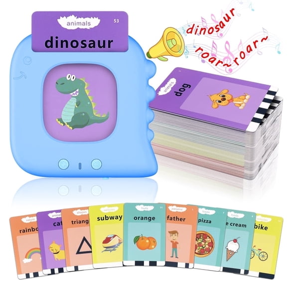 Magotan Dinosaur Talking Flash Cards Toddler Toys 112 Cards 224 Sides Learning Toys for 1-6 Years Old Boys Girls Kids Birthday Gift, Blue