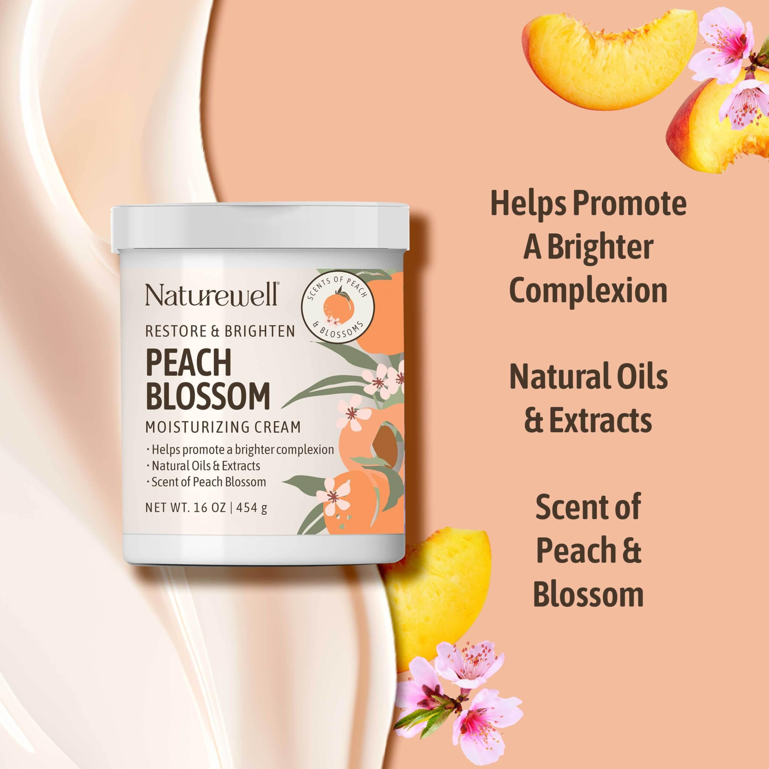 NATUREWELL Peach Blossom Restore & Brighten Moisturizing Cream For Face & Body, Infused With Peach Extract, Niacinamide, & Hyaluronic Acid, Promotes A Brighter Complexion, Pack of 2 (16 Oz Each)