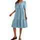 thumbnail image 1 of Vestido, Vestido suelto de mujer Cuello cuadrado Media manga Vestido de vacaciones de una línea Abanopi Azul/Extragrande, 1 of 7