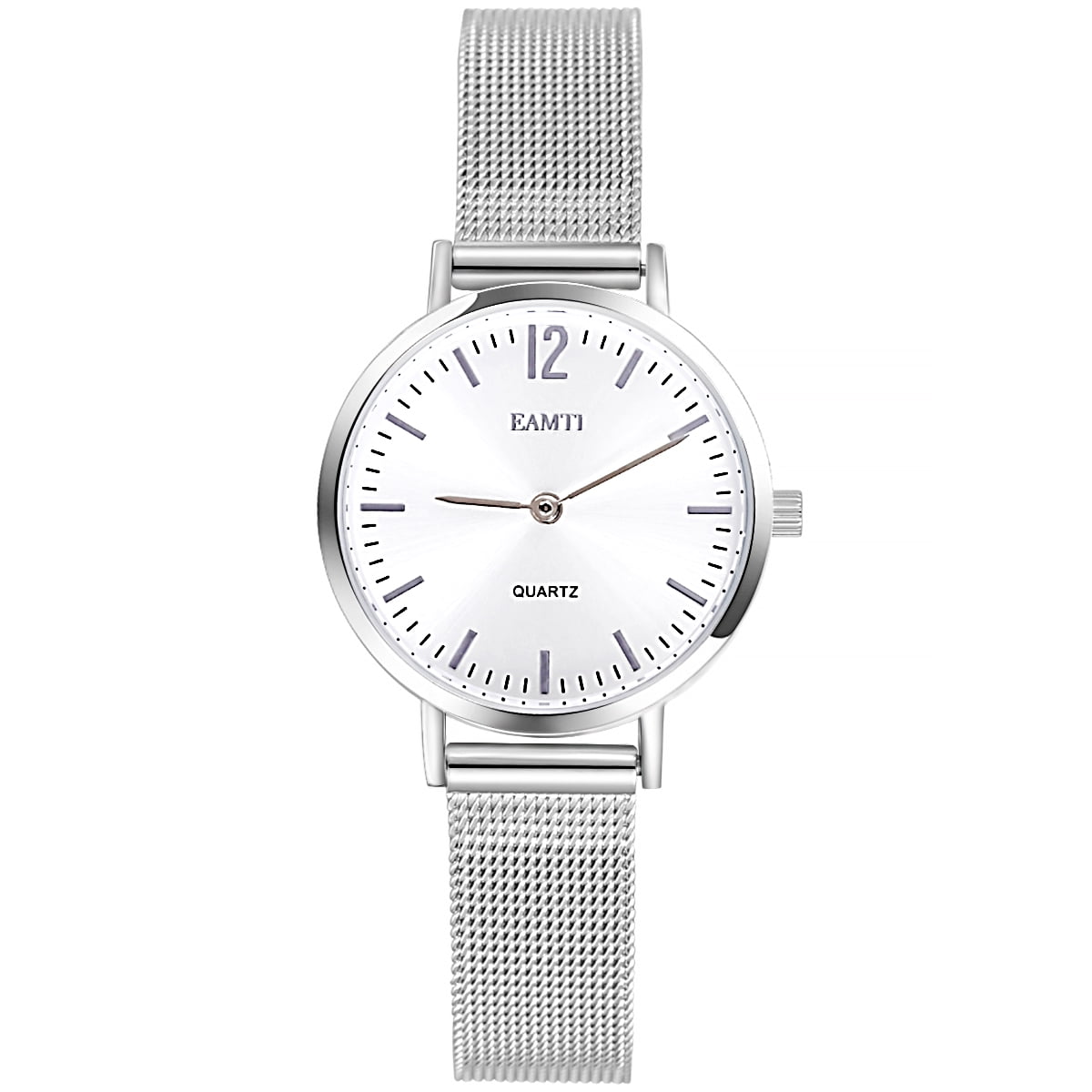 EAMTI Women's Bracelet Stainless Steel Watch, Fashion Minimalist Water Resistant Wristwatch for Women Ladies, White Case Silver Bracelet, 32mm Case
